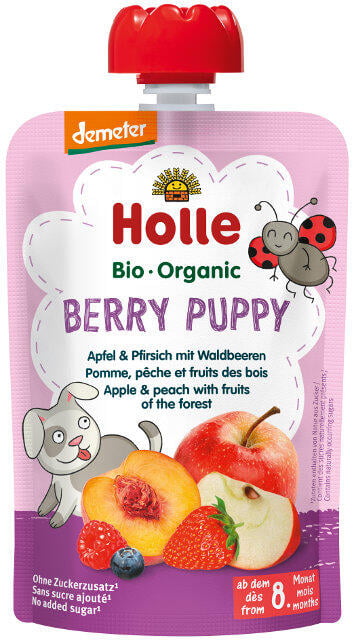 Holle Detské Bio pyré (kapsička) jablko, broskyňa a lesné ovocie od 8 mesiaca