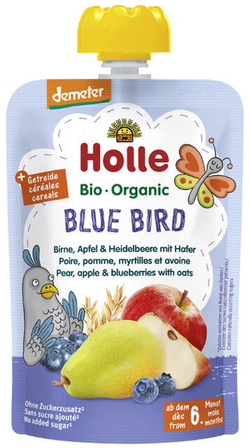 Holle Detské Bio pyré (kapsička) hruška, jablko, čučoriedky a ovos od 6 mesiaca