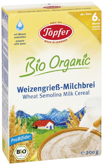 Detská BIO mliečna kaša zo semolinovej pšenice od 6. mesiaca Topfer