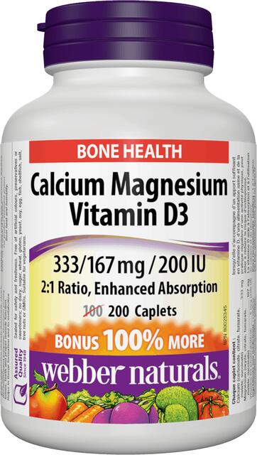 Vápnik (Calcium), Horčík a Vitamín D3 BONUS Webber Naturals | výživový doplnok | vitamín