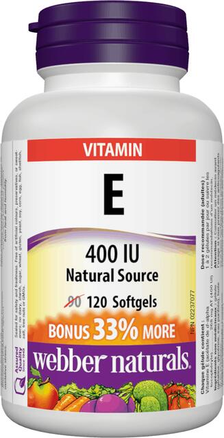 Vitamín E 400 IU BONUS Prírodný zdroj Webber Naturals | výživový doplnok | vitamín